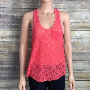 We the Free Coral Lace Tank